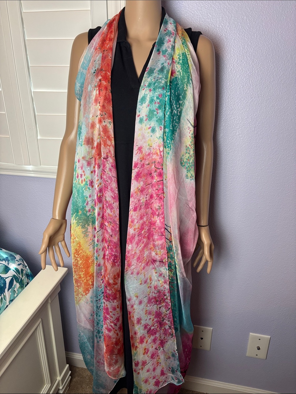 Giant Pastel Vibrant Multi-Color Floral Sheer Oversized Scarf Fairy Dreamy - Picture 5 of 6